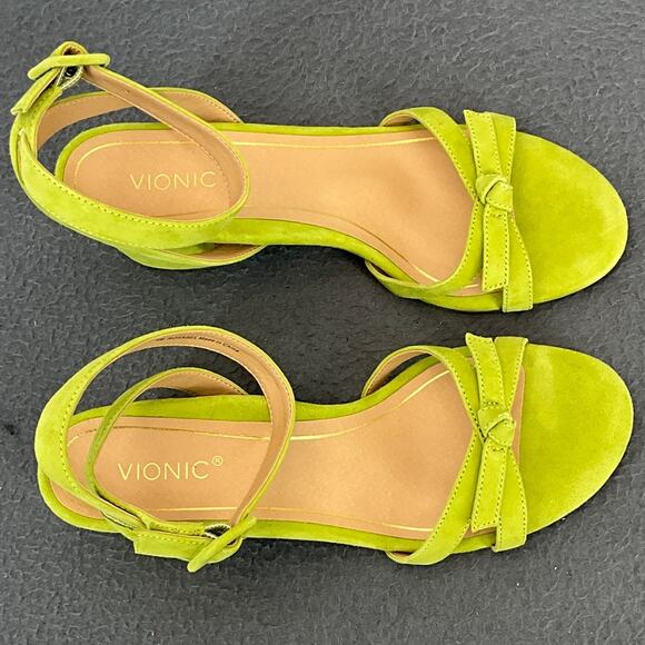 Vionic Rosabel Lime Green Suede Ankle Cross Strap Platform Heel Sandal Women 8M - Picture 7 of 10